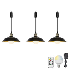 Load image into Gallery viewer, Rechargeable Battery Adjustable Cord Pendant Light Black Metal Shade Smart LED Bulbs with Remote Retro Design