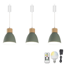 Load image into Gallery viewer, Rechargeable Battery Adjustable Cord Pendant Light Macaron Aluminum Blue Or Green Shade Smart LED Bulbs with Remote