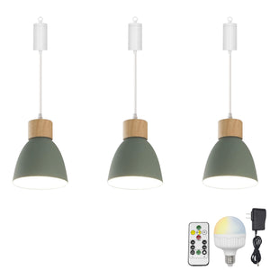 Rechargeable Battery Adjustable Cord Pendant Light Macaron Aluminum Blue Or Green Shade Smart LED Bulbs with Remote