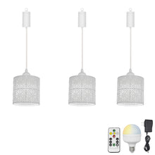 Load image into Gallery viewer, Rechargeable Battery Adjustable Cord Pendant Light Hollow Metal Shade Smart LED Bulbs with Remote