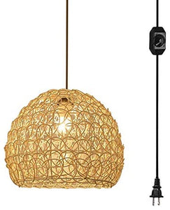 Rattan Hollow Lampshade Retro Bird's Nest Shade Plug-in Pendant Lamp