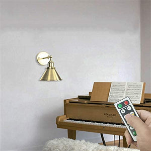 Battery Wireless Plating Polishing Bronze Lampshade Wall Sconce Remote Dimmable LED