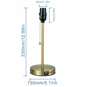 Table Lamp Base with USB Port Brushed Steel Stick Accent with Pull Chain