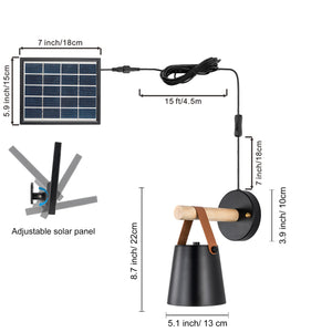 Solar Power Loft Wall Sconces 5.1" Black Barrel Shade with LED Light Bulb Button Switch