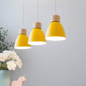 Rechargeable Battery Adjustable Cord Pendant Light Macaron Aluminum Yellow Or Pink Shade Smart LED Bulbs with Remote