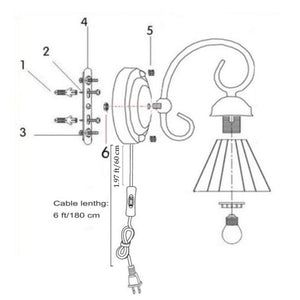 Plug-in Wall Lamp Tiffany Style E26 Base Glass Shade Wall Sconce