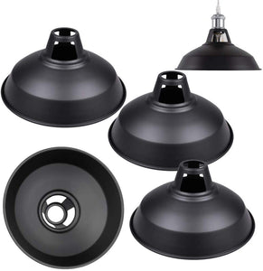 4-Pack 10.6" Vintage Metal Bulb Guard Black E26 Socket Circular Light Shade