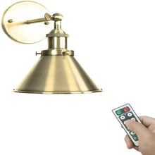 Load image into Gallery viewer, Battery Wireless Plating Polishing Bronze Lampshade Wall Sconce Remote Dimmable LED