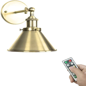 Battery Wireless Plating Polishing Bronze Lampshade Wall Sconce Remote Dimmable LED