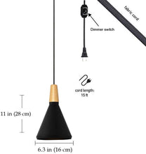 Load image into Gallery viewer, Mini 1-Light Black Cone Plug-in Pendant Light