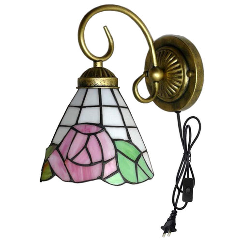 Plug-in Wall Lamp Tiffany Style E26 Base Glass Shade Wall Sconce