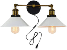 Load image into Gallery viewer, Double Lights Retro Industrial Style White Lampshade Plug in Wall Sconces
