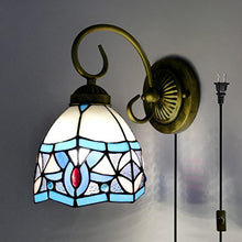 Load image into Gallery viewer, Plug-in Wall Lamp Tiffany Style E26 Base Glass Shade Wall Sconce