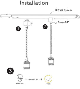 Industrial Factory Retro Mini E26 Base H-Type 3 Wire Pearl Black Track Pendant Light