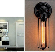 Load image into Gallery viewer, Plug-in Black Metal Industrial Mini Wire Cage Wall Sconce