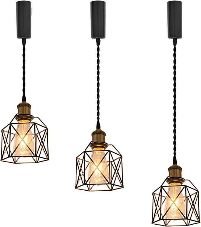 Track Pendant Lights Freely Adjustable Cord Hollow Metal Cage Shade