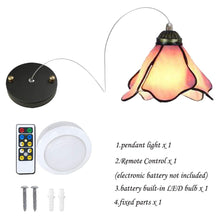 Load image into Gallery viewer, Battery Operated Pendant Light Adjustable Iron Cable Wireless Remote Tiffany Pink Glass 1-Pack