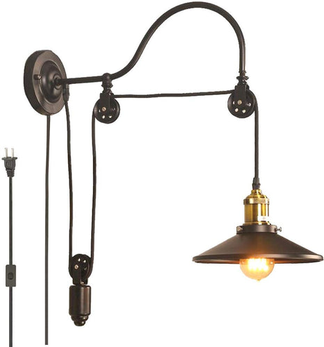 Retro Pulley Plug in Black Cord Telescopic Iron Wall lamp