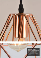 Load image into Gallery viewer, Plug in Rose Gold Wire Cage Hanging Light