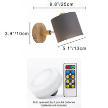 Load image into Gallery viewer, Battery Wireless Wooden Base Cylinder Shade Adjustable Wall Sconce Remote Dimmable