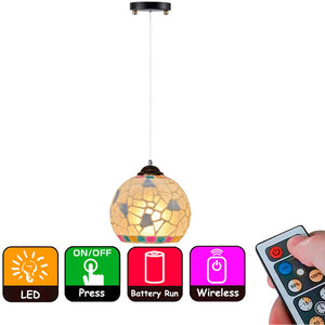 Battery Operated Pendant Light Adjustable Iron Cable Wireless Remote Shell Glass 1-Pack