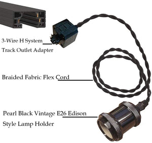 Industrial Factory Retro Mini E26 Base H-Type 3 Wire Pearl Black Track Pendant Light