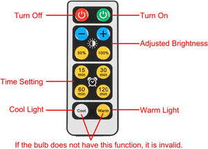 Remote Control Battery Run Turn The Light ON/OFF Adjusted Brightness Timer Setting(Battery Not Included)