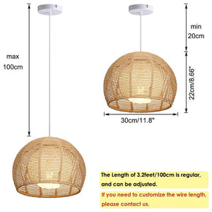 Rechargeable Battery Pendant Light Linen Rattan Shade Smart LED Bulbs with Remote