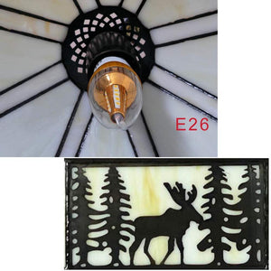 Tiffany Retro Deer Shadow Art Handmade Glass Shade Iron Chain Pendent light