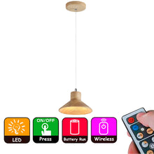 Load image into Gallery viewer, Battery Operated Pendant Light Adjustable Iron Cable Wireless Remote Wood 1-Pack