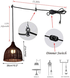 Creative Retro Rattan Lampshade Plug-in Pendant Light On/Off Dimmer Switch