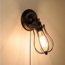 Load image into Gallery viewer, 1-Light Plug-in Industrial Cage Wall Sconce Black