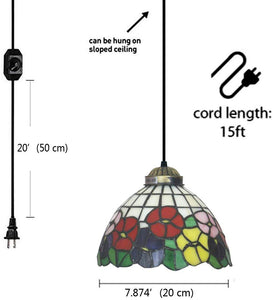 Tiffany  1-Light Plug in Pendant Light Glass Shade