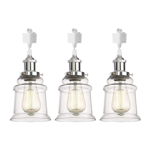 Track Pendant Light Set Chrome Socket Clear Glass Shade Modern Style