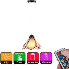 Load image into Gallery viewer, Battery Operated Pendant Light Adjustable Iron Cable Wireless Remote Tiffany Pink Glass 1-Pack