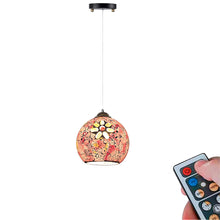 Load image into Gallery viewer, Battery Operated Pendant Light Adjustable Iron Cable Wireless Remote Pink Flower Glass 1-Pack