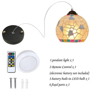 Battery Operated Pendant Light Adjustable Iron Cable Wireless Remote Shell Glass 1-Pack