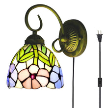 Load image into Gallery viewer, Plug-in Wall Lamp Tiffany Style E26 Base Glass Shade Wall Sconce