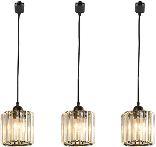 3-Lights Indrustrial Matte Black Finish Crystal Pendant Light