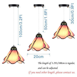 Battery Operated Pendant Light Adjustable Iron Cable Wireless Remote Tiffany Pink Glass 1-Pack