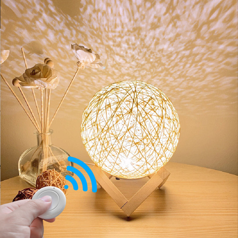 USB Table Lamp Remote Control Bedside Night Light Rattan Shade