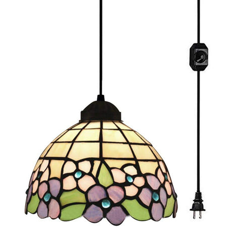 Tiffany Style Stained Glass Plug-in Pendant Fixture