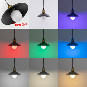 Rechargeable Battery Pendant Light  Matte Brass Finish Base Black Metal Shade Smart LED Bulbs With Remote