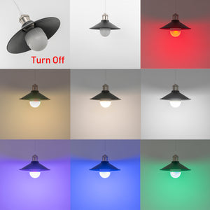 Rechargeable Battery Pendant Light  Matte Nickel Base Black Metal Shade Smart LED Bulbs With Remote