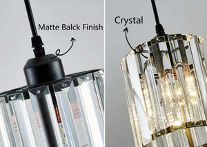 3-Lights Indrustrial Matte Black Finish Crystal Pendant Light