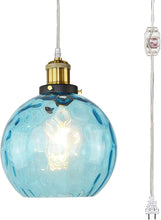 Load image into Gallery viewer, Minimalist Sky Blue Glass Plug-in Pendant Light Dimmable