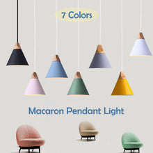 Load image into Gallery viewer, Rechargeable Battery Adjustable Cord Wooden Pendant Light Metal Shade Smart LED Bulbs with Remote