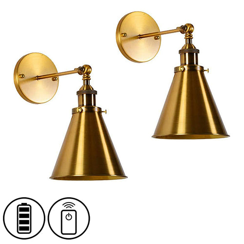 Battery Cordless Wall Sconce Cone Copper Fixtures with Smart LED Bulb