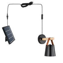 Load image into Gallery viewer, Solar Power Loft Wall Sconces 5.1&quot; Black Barrel Shade with LED Light Bulb Button Switch