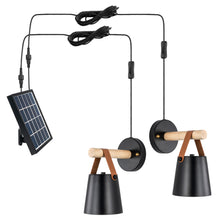 Load image into Gallery viewer, Solar Power Loft Wall Sconces 5.1&quot; Black Barrel Shade with LED Light Bulb Button Switch
